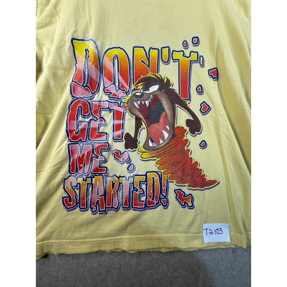 Vintage 2001 Looney Tunes Taz Tasmanian Devil Yellow V-Neck Graphic Tee T2103 - Picture 3 of 9